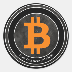 Your Text/Color Black & Gray Grunge Bitcoin Crypto Classic Round Sticker