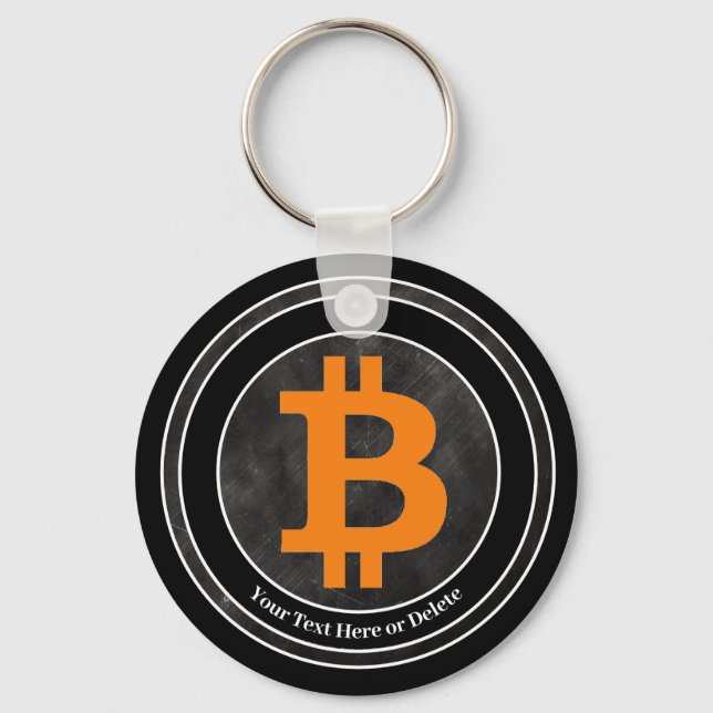 Your Text/Colour Black & Grey Grunge Bitcoin Crypt Keychain (Front)