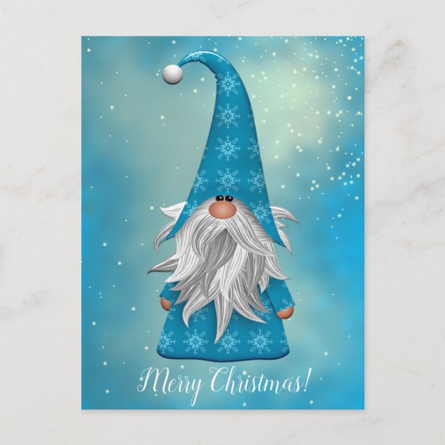 Your Text/Colour Cute Blue Gnome Holiday Snowflake Postcard (Front)