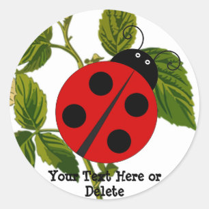 Your Text & Colour Cute Lucky Red Ladybug Nature Classic Round Sticker