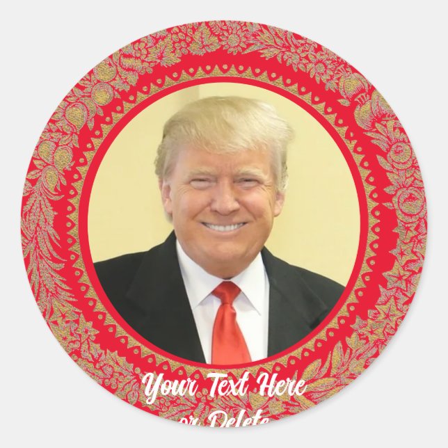 Your Text/Colour Donald Trump Christmas Wreath Red Classic Round Sticker (Front)