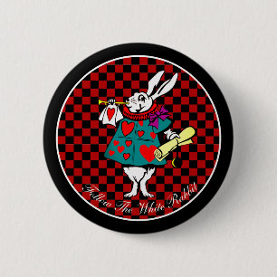 Your Text/Colour White Rabbit Alice in Wonderland 2 Inch Round Button