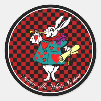 Your Text/Colour White Rabbit Alice in Wonderland Classic Round Sticker