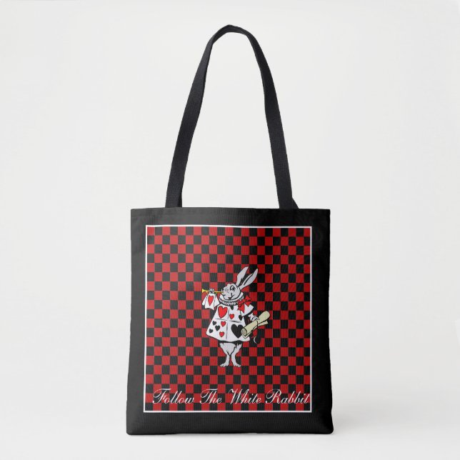 Your Text/Colour White Rabbit Alice in Wonderland Tote Bag (Front)