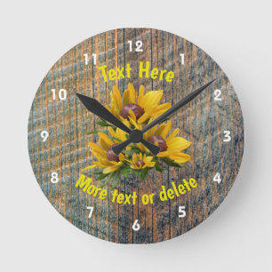Your Text Daisy Flower Personalized  Round Clock