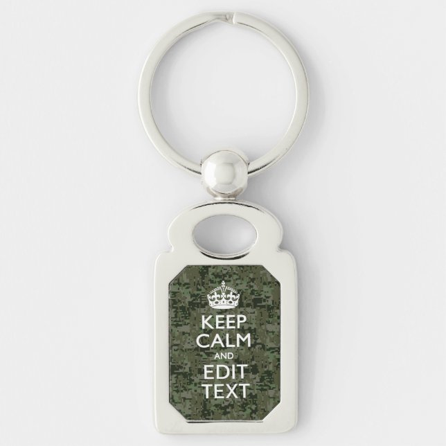 Your Text Digital Camouflage Olive Green Keep Calm Keychain (Front)