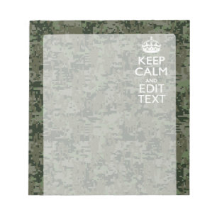 Your Text Digital Camouflage Olive Green Keep Calm Notepad