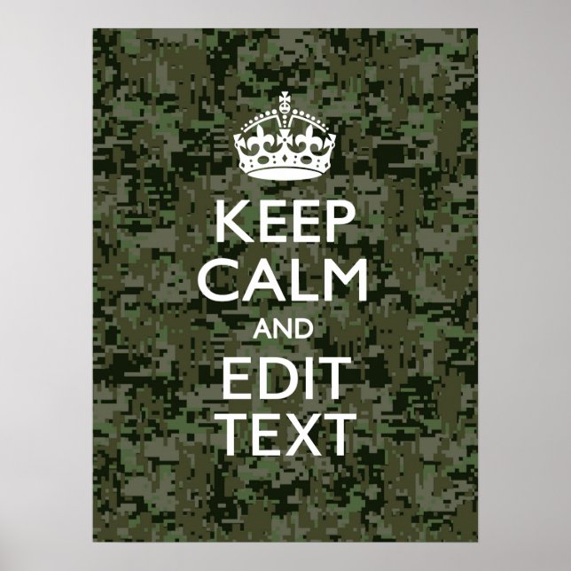 Your Text Digital Camouflage Olive Green Keep Calm Poster (Front)