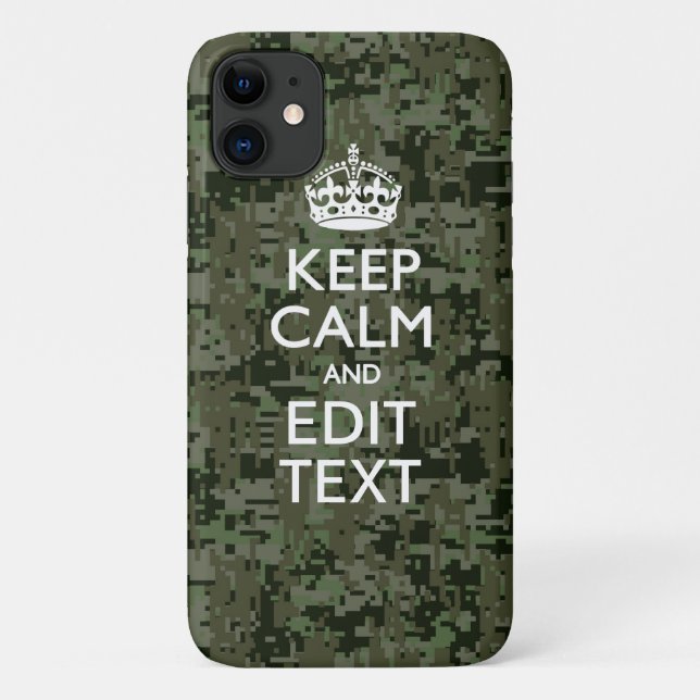 Your Text Digital Camouflage Woodland Keep Calm Case-Mate iPhone Case (Back)