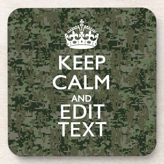 Your Text Digital Camouflage Woodland Keep Calm Coaster (Front)