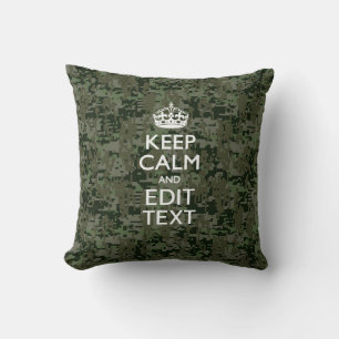 Your Text Digital Camouflage Woodland Keep Calm Throw Pillow