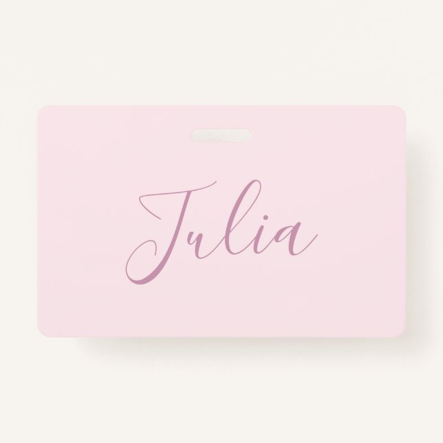 Your Text | Elegant Script & Soft Blush Pink Badge (Front)
