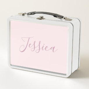 Your Text Elegant Script & Soft Blush Pink Metal Lunch Box