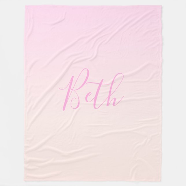 Your Text | Elegant Script & Soft Blush Pink Ombre Fleece Blanket (Front)