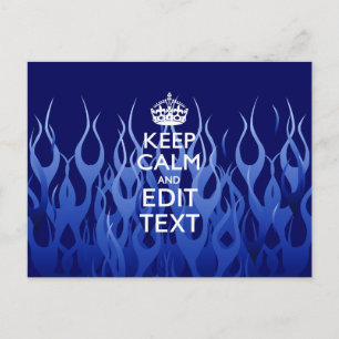 Your Text for Keep Calm on Blue Racing Flames Postcard