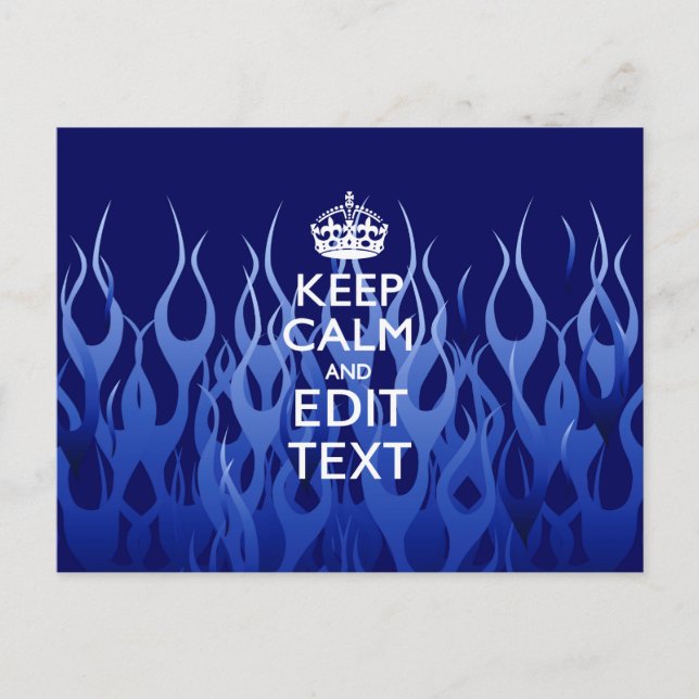 Your Text for Keep Calm on Blue Racing Flames Postcard (Front)