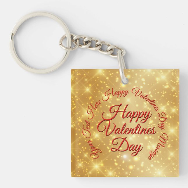 Your TEXT Gold Valentines Day Message Keychain (Front)