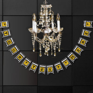 Your Text Here Gold, Black and White Stripe Bunting Flags