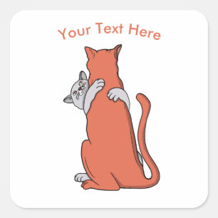 Your Text Here Two Cats Embrace Friendship Square Sticker