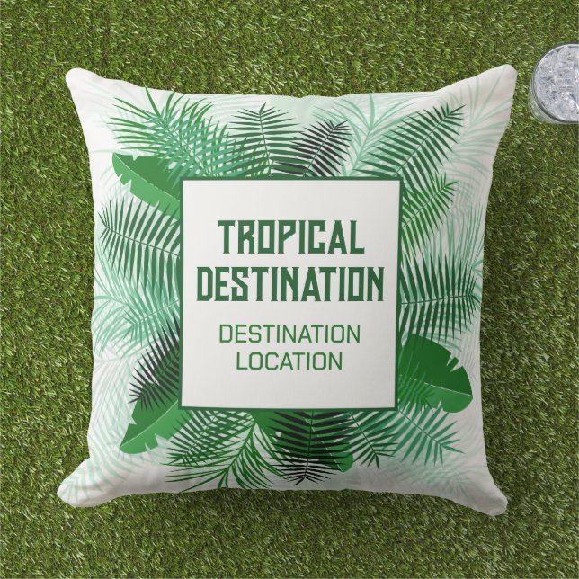 Your Text in a Palm Leaf Frame Outdoor Pillow (Grass)