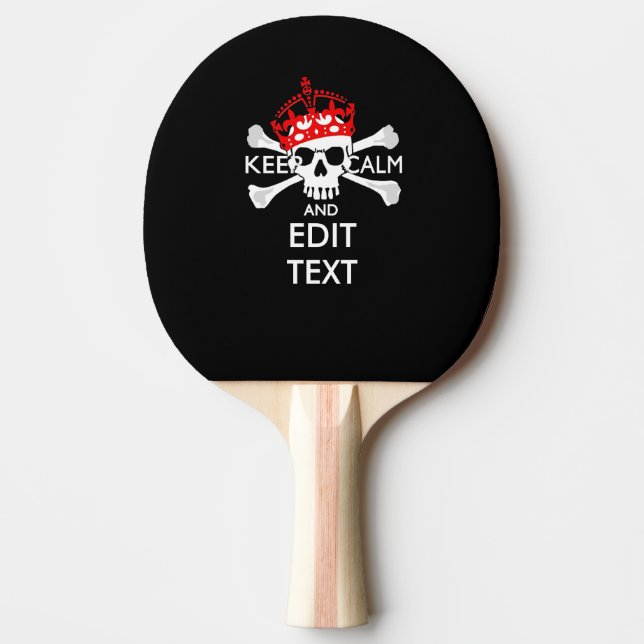 Your Text Keep Calm Red Crown Crossbones Skull Ping Pong Paddle (Front)