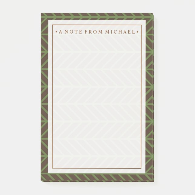 Your Text | Khaki Herringbone Post-it Notes (Front)