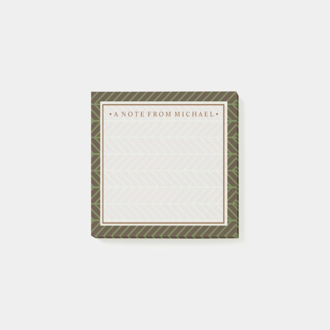 Your Text | Khaki Herringbone Post-it Notes (Front)