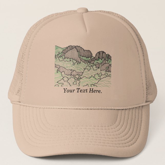 Your Text Mountains and Trees Line Drawing Hats (Front)