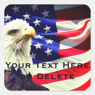 Your Text Old Glory & Bald Eagle USA Flag Patriot Square Sticker