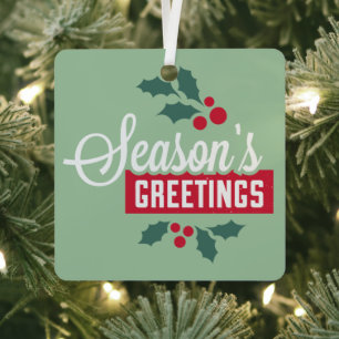 Your Text on Back, Retro Season's Greetings Metal Ornament