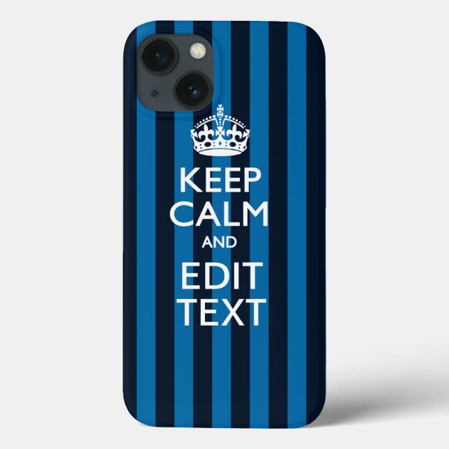 Your Text on Keep Calm Blue Stripes Style Case-Mate iPhone Case (Back)
