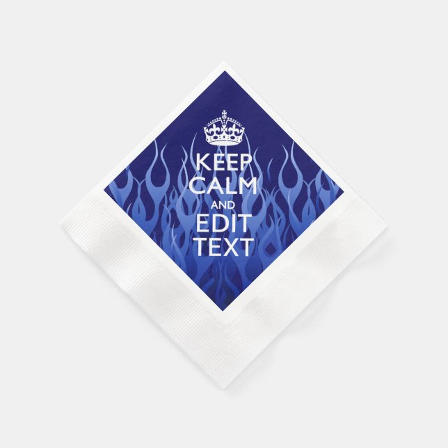 Your Text on Keep Calm on Blue Racing Flames Napkin (Corner)