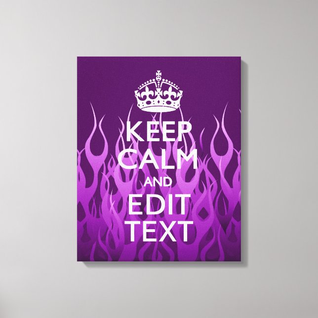 Your Text on Keep Calm on Purple Racing Flames Canvas Print (Front)
