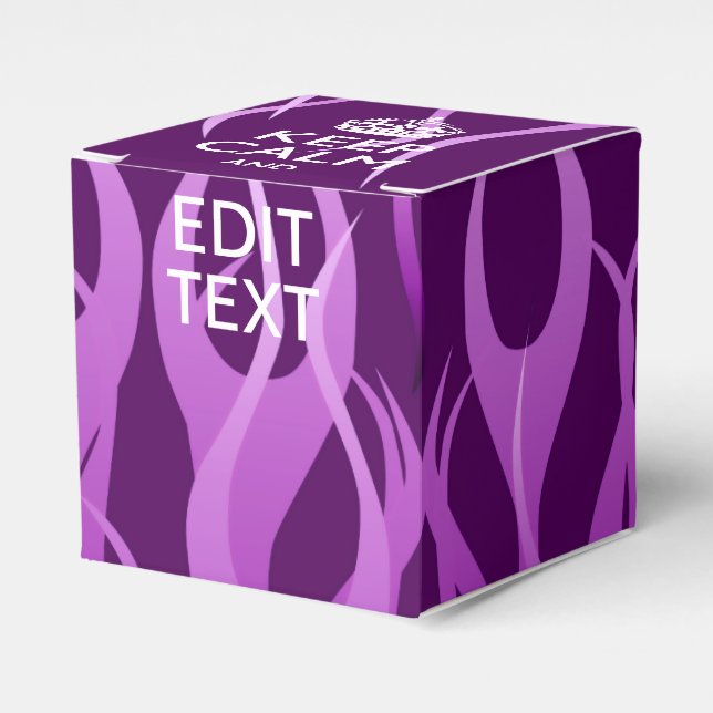 Your Text on Keep Calm on Purple Racing Flames Favor Box (Front Side)