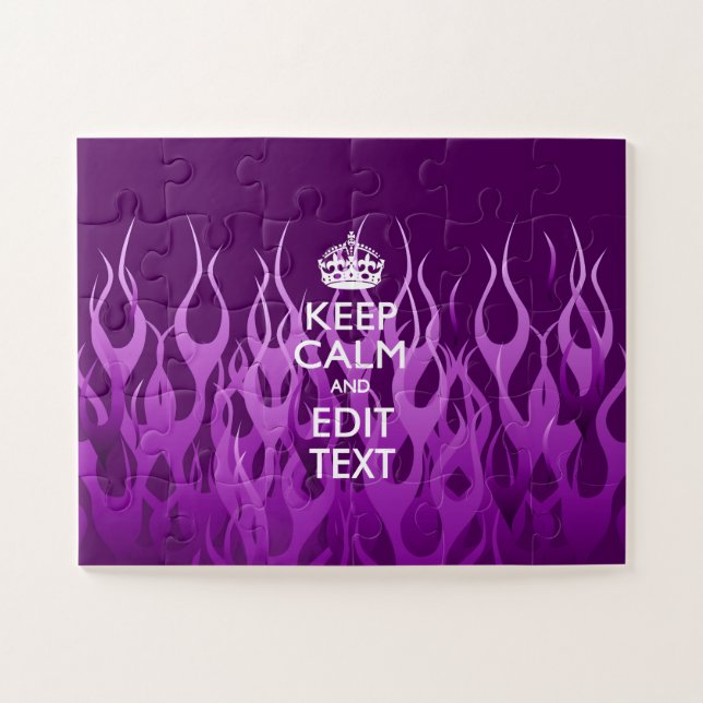 Your Text on Keep Calm on Purple Racing Flames Jigsaw Puzzle (Horizontal)