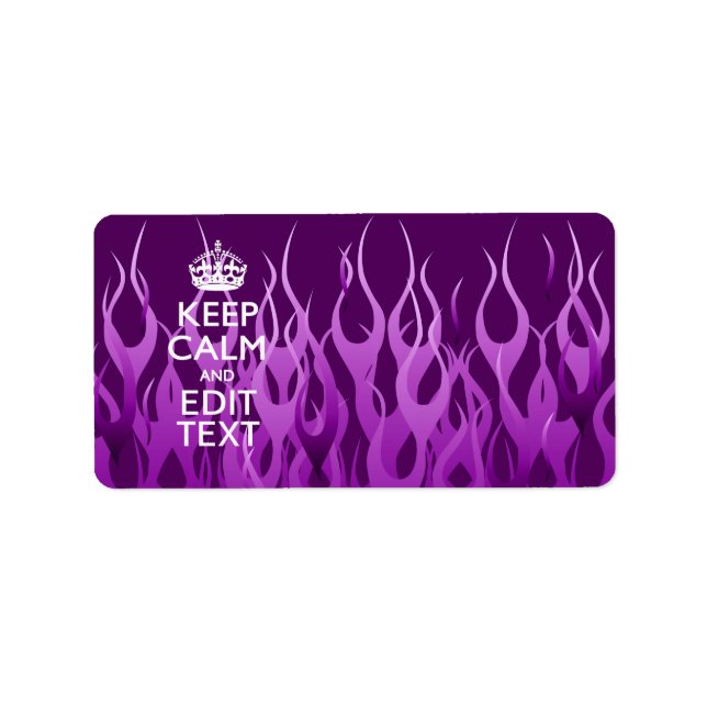 Your Text on Keep Calm on Purple Racing Flames Label (Front)