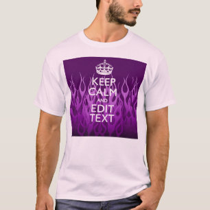 Your Text on Keep Calm on Purple Racing Flames T-Shirt