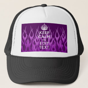Your Text on Keep Calm on Purple Racing Flames Trucker Hat