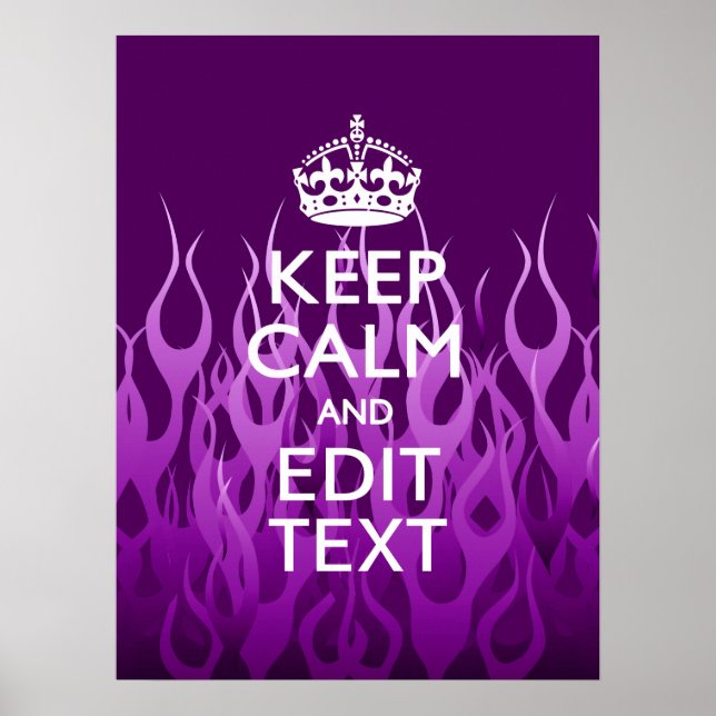 Your Text on Keep Calm Purple Racing Flames Decor (Front)