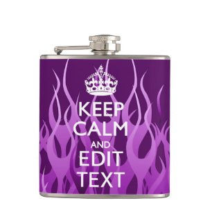 Your Text on Keep Calm Purple Racing Flames Decor Hip Flask