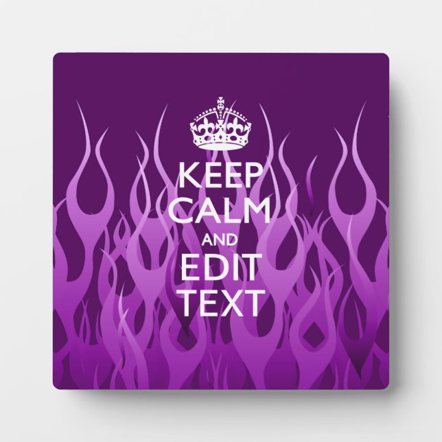 Your Text on Keep Calm Purple Racing Flames Decor Plaque (Front)