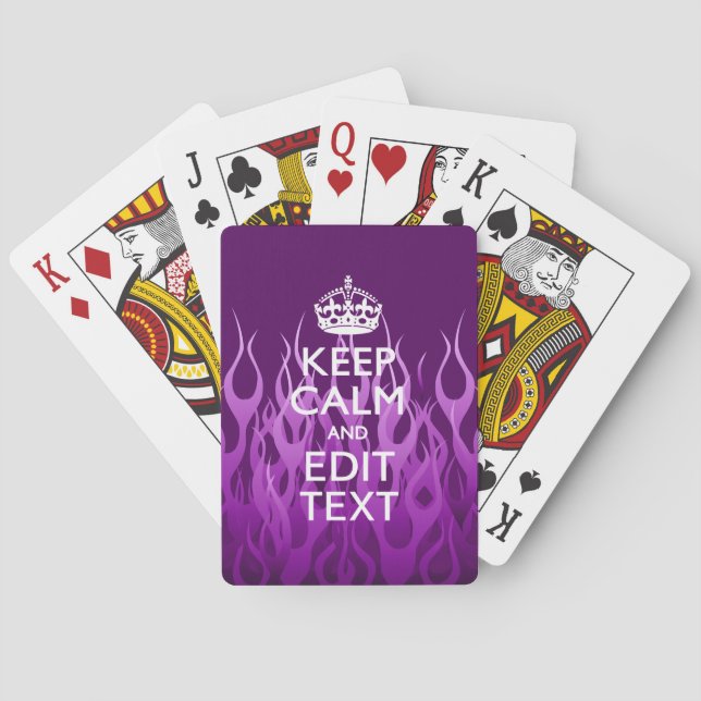 Your Text on Keep Calm Purple Racing Flames Decor Playing Cards (Back)