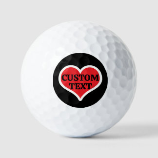 Your Text on Red Heart And Black Colour Background Golf Balls