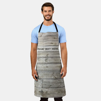 Your Text on Rustic Wood Planks Custom Aprons