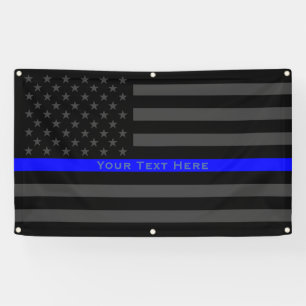 Your Text on Thin Blue Line US Flag Decor Display Banner
