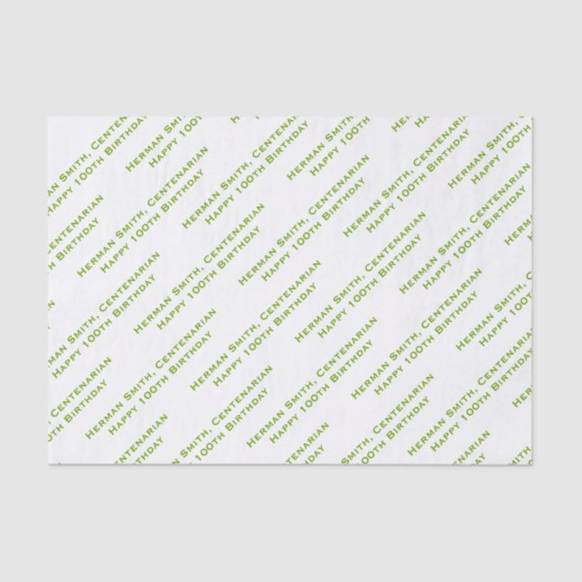 Your Text Pattern All Over Print Green/White Tissue Paper (Front)