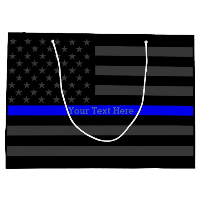 Your Text Personalized Thin Blue Line Grey US Flag Large Gift Bag (Back)
