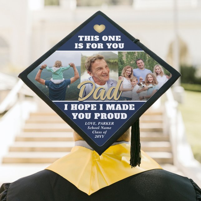 Your Text Photo Collage Memorial Tribute Navy Blue Graduation Cap Topper (Creator Uploaded)