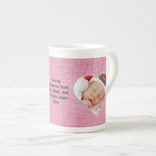 Your Text & Photo: Pink Heart-Shaped Frame Bone China Mug