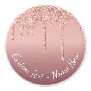 Your Text Rose Gold Blush Glitter Sparkle Drips Ceramic Knob